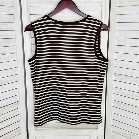 Covington Striped Ribbed Knit Tank Top Brown White Medium Stretchy - Picture 7 of 10